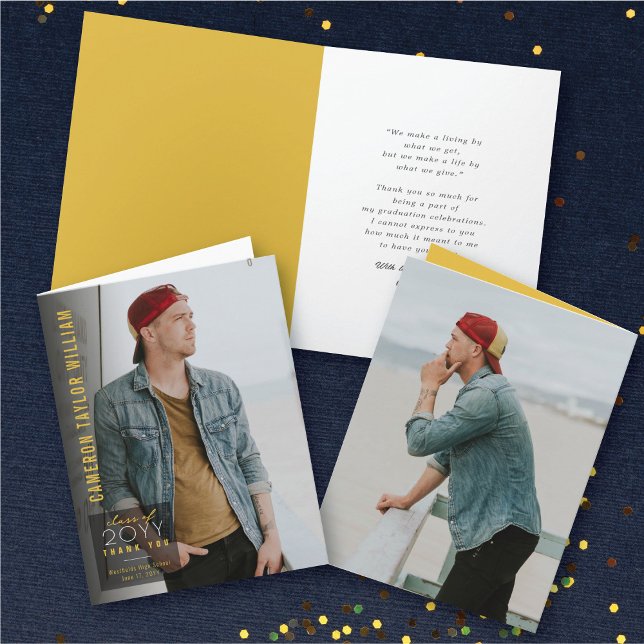 Cartão De Agradecimento Graduação de Fotos Moderna Quadrada Simples Minima (Modern Minimalist Simple Transparent Black Square Photo Graduation Thank You Note Card @ Zazzle)