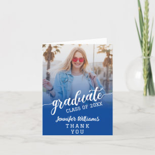Cartão De Agradecimento Graduação de Fotos Personalizada Azul com Mensagem