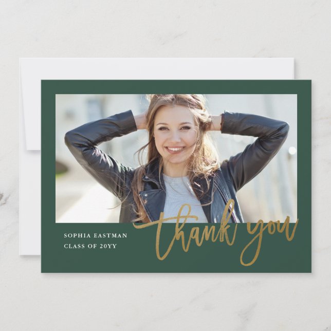 Cartão De Agradecimento Graduação de Fotos por Caligrafia Moderna (Frente)