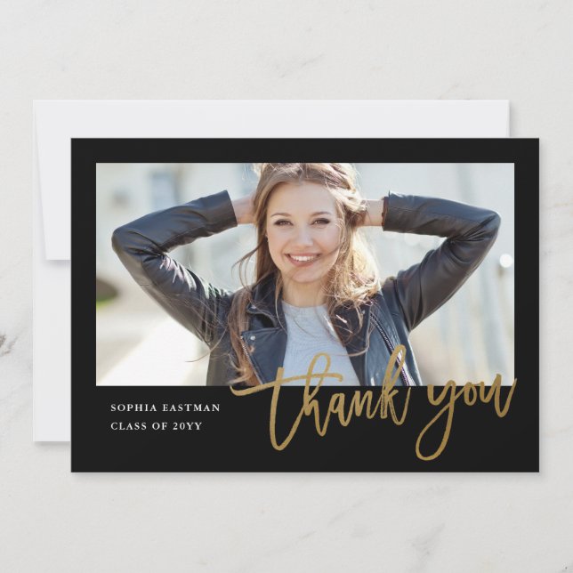 Cartão De Agradecimento Graduação de Fotos por Caligrafia Moderna (Frente)