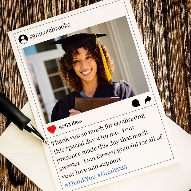 Cartão De Agradecimento Graduação de Fotos Poste de Mídia Social Obrigado (Social Media Post Photo Wedding Thank You Card
)