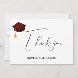 Cartão De Agradecimento Graduação de Maroon com Script Manuscrito Simples