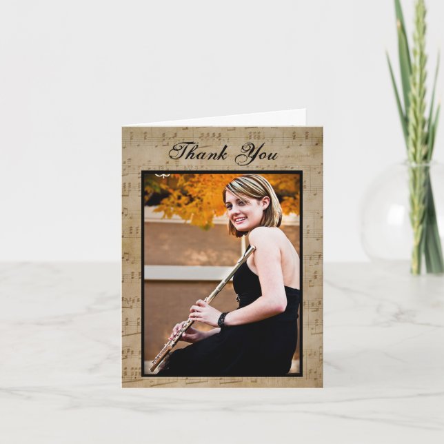 Cartão De Agradecimento Graduação de Música - Obrigado Nota (Frente)