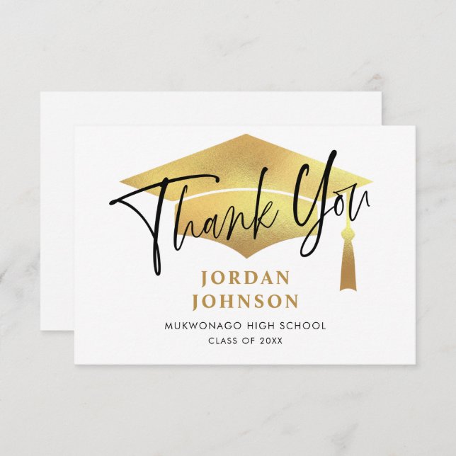 Cartão De Agradecimento Graduação de Ouro Simples Moderna (Frente/Verso)