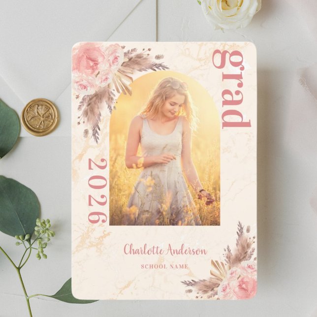 Cartão De Agradecimento Graduação de pampas de foto-blush (Criador carregado)