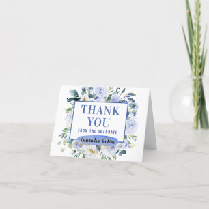 Cartão De Agradecimento Graduação de Rosa Floral Azul
