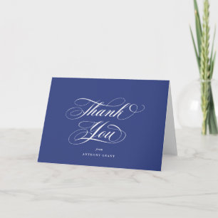 Cartão De Agradecimento Graduação de Script Elegante Azul Real vazio