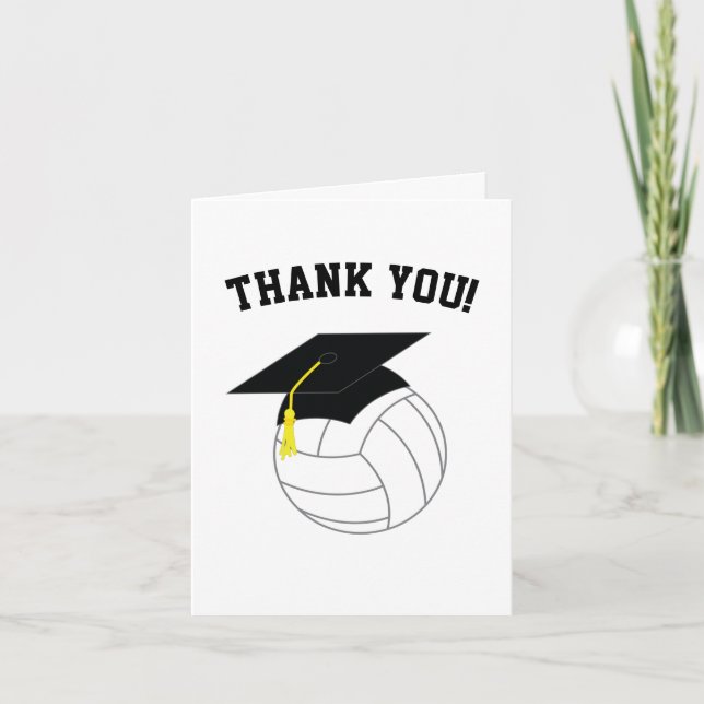 Cartão De Agradecimento Graduação de Voleibol - Branco Negro (Frente)