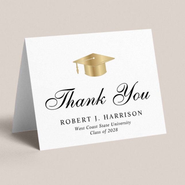 Cartão De Agradecimento Graduação do Boné de Formando Dourado Elegante (Criador carregado)