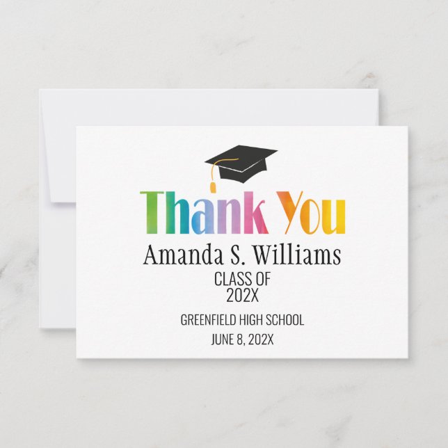 Cartão De Agradecimento Graduação do Boné Formando Preto Obrigado (Frente)