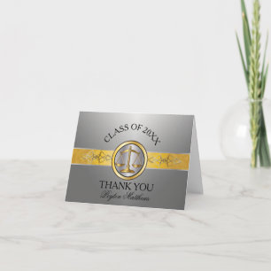 Cartão De Agradecimento Graduação Elegante Da Faculdade De Direito Silver 