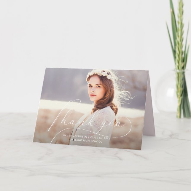 Cartão De Agradecimento Graduação Elegante De Blush Obrigado Foto (Frente)