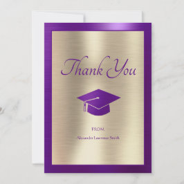 Cartão De Agradecimento Graduação Elegante Obrigado Escrever Roxo Dourado