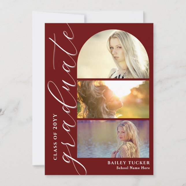 Cartão De Agradecimento Graduação em Arco Vermelho Escuro de 4 Fotos Moder (Frente)