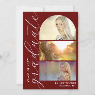 Cartão De Agradecimento Graduação em Arco Vermelho Escuro de 4 Fotos Moder