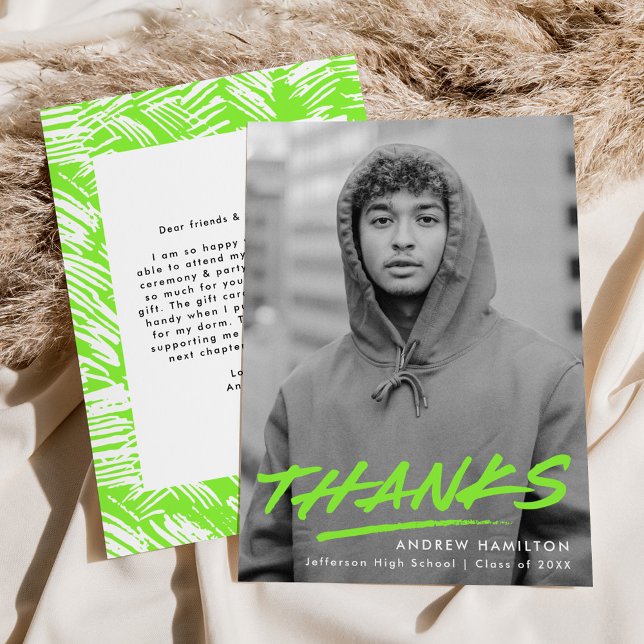 Cartão De Agradecimento Graduação em Foto Verde Lima Moderna Traçada (Criador carregado)