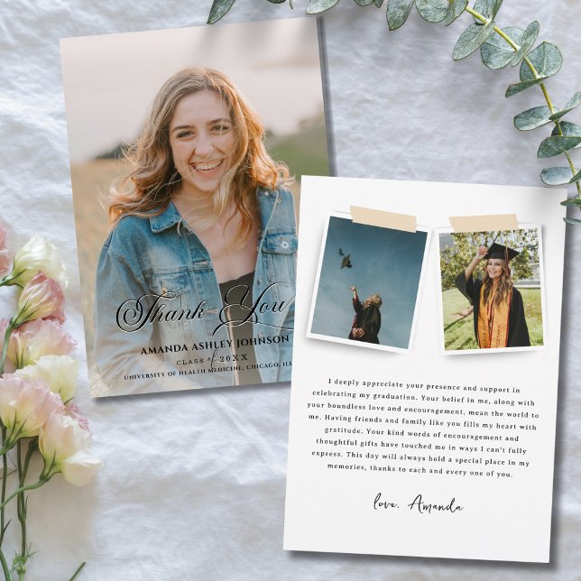 Cartão De Agradecimento Graduação em preto-e-branco (Criador carregado)