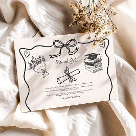 Cartão De Agradecimento Graduação em preto e branco ilustrada desenhada à 