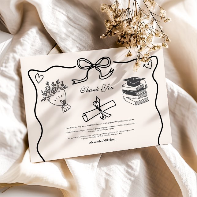 Cartão De Agradecimento Graduação em preto e branco ilustrada desenhada à  (Criador carregado)