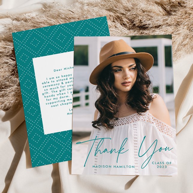 Cartão De Agradecimento Graduação em Script Azul Moderno para Graduados (Criador carregado)