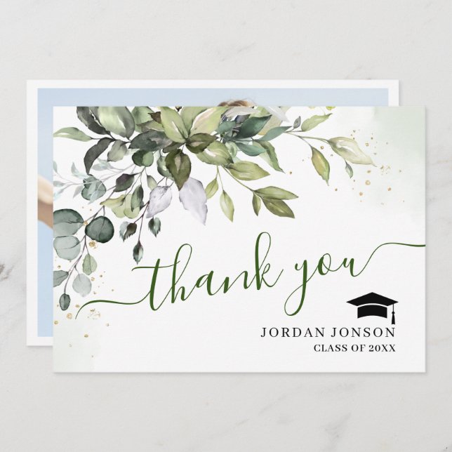 Cartão De Agradecimento Graduação Eucalyptus Greenery Simples (Frente/Verso)