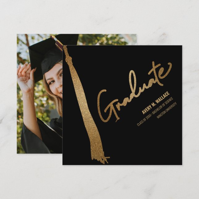 Cartão De Agradecimento Graduação Exclusiva de Tassel Preto de Foto Person (Frente/Verso)