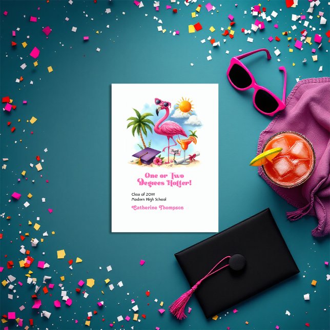 Cartão De Agradecimento Graduação Flamingo Mais Curta, De Um Ou Dois Graus (One or Two Degrees Hotter Flamingo Graduation Thank You Card)