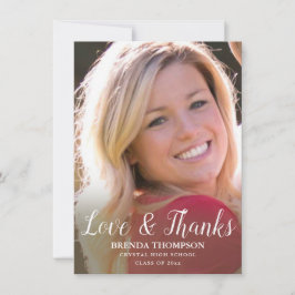 Cartão De Agradecimento Graduação Foto White Script de Amor e Obrigados