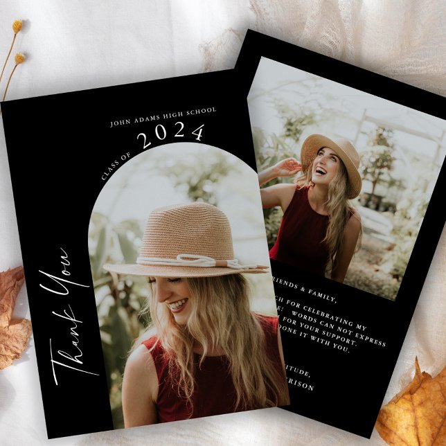 Cartão De Agradecimento Graduação mínima moderna de dois scripts de fotos (Criador carregado)