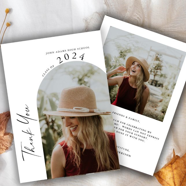 Cartão De Agradecimento Graduação Mínima Moderna de Duas Fotografias (Criador carregado)