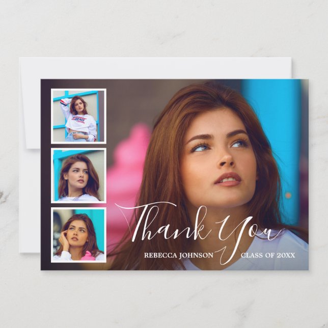 Cartão De Agradecimento Graduação Moderna de Colagem de Fotos Simples (Frente)