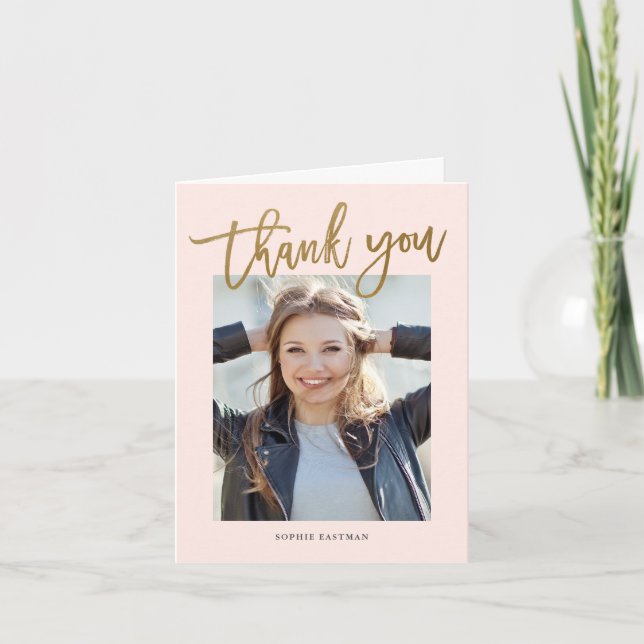 Cartão De Agradecimento Graduação moderna de fotos de script (Frente)