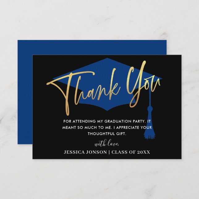 Cartão De Agradecimento Graduação moderna e simples de Marinhos minimalist (Frente/Verso)