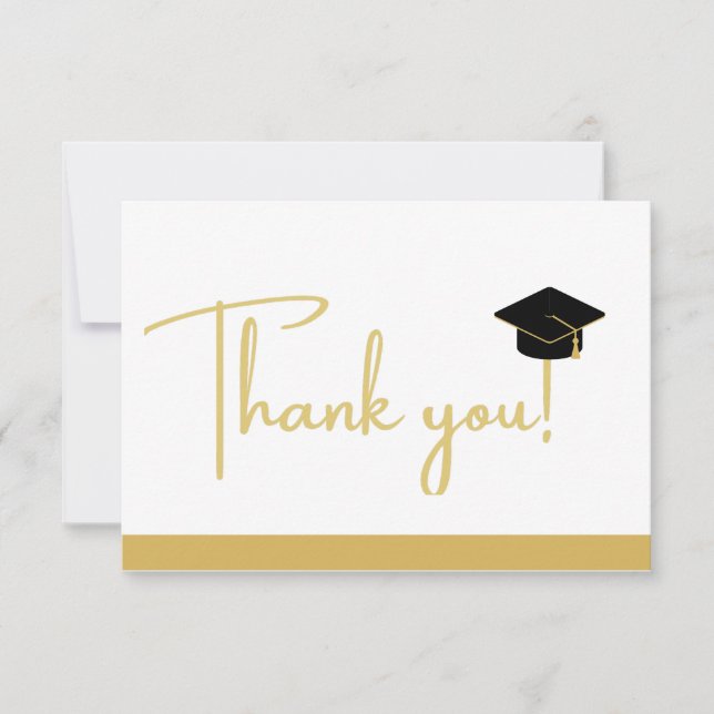 Cartão De Agradecimento Graduação moderna em preto e branco Dourado Obriga (Frente)