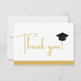 Cartão De Agradecimento Graduação moderna em preto e branco Dourado Obriga