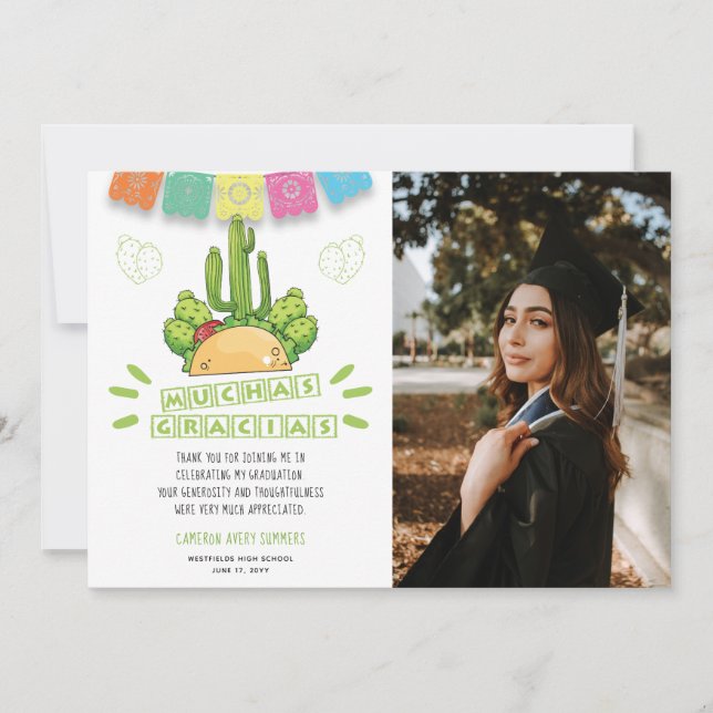 Cartão De Agradecimento Graduação Muchas Gracias Fiesta (Frente)