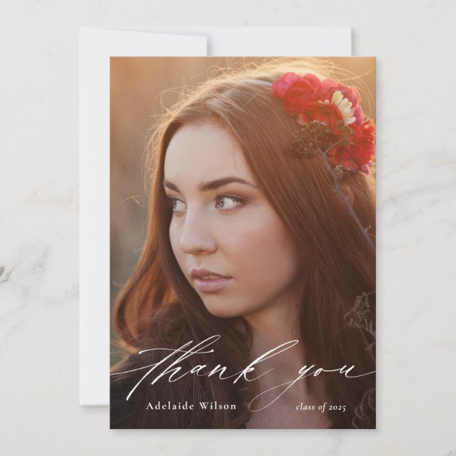 Cartão De Agradecimento Graduação Obrigado com Sobreposição de Foto e Bran (Frente)
