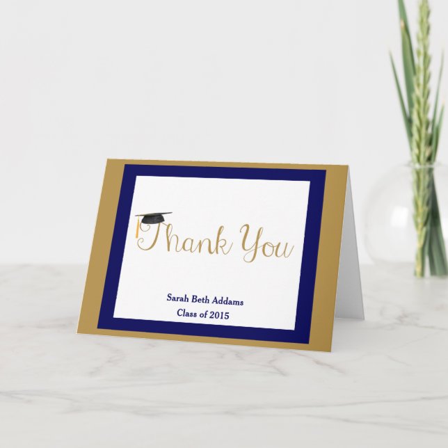 Cartão De Agradecimento Graduação Obrigado, Marinho & Dourado, Adicionar N (Frente)