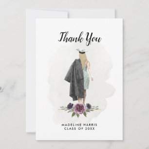 Cartão De Agradecimento Graduação Personalizada De Foto Da Floral Watercol