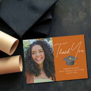 Cartão De Agradecimento Graduação Personalizada de Foto do Formando Laranj