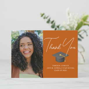 Cartão De Agradecimento Graduação Personalizada de Foto do Formando Laranj