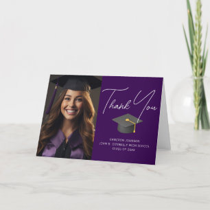 Cartão De Agradecimento Graduação Personalizada de Foto do Formando Púrpur