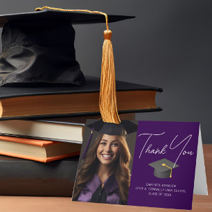 Cartão De Agradecimento Graduação Personalizada de Foto do Formando Púrpur