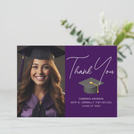 Cartão De Agradecimento Graduação Personalizada de Foto do Formando Roxo E