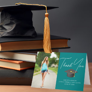 Cartão De Agradecimento Graduação Personalizada de Foto do Formando Teal T