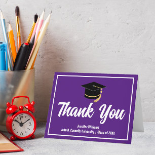 Cartão De Agradecimento Graduação Personalizada do Formando Branco Roxo 20