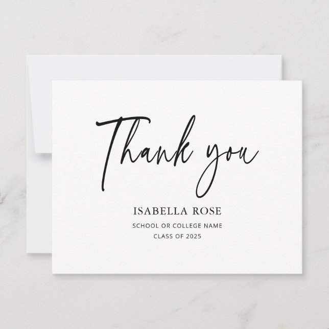 Cartão De Agradecimento Graduação Simples Elegante Moderna Mínima (Frente)