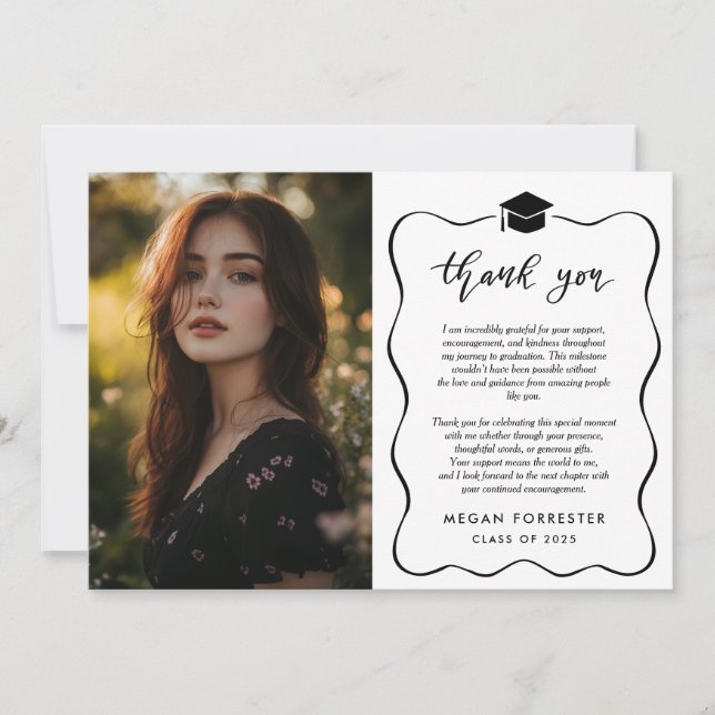 Cartão De Agradecimento Graduação Simples Obrigado Manuscrito | Foto (Frente)