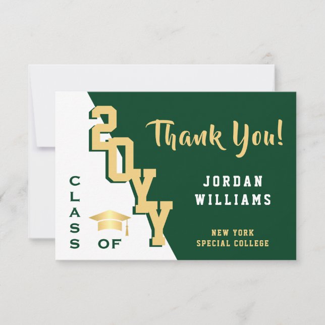 Cartão De Agradecimento Graduação Verde de Ouro Simples Moderna (Frente)