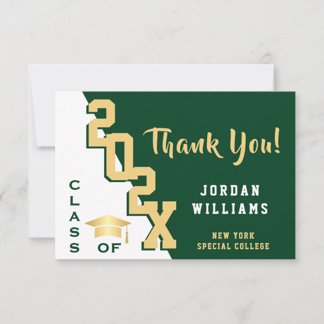 Cartão De Agradecimento Graduação Verde de Ouro Simples Moderna (Frente)